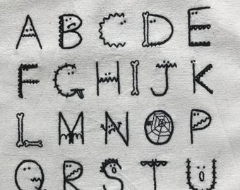 Cute Monster Alphabet Hand Embroidery Pattern - PDF Download
