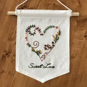 Floral Sweet Love Heart Hand Embroidery Pattern - PDF Download
