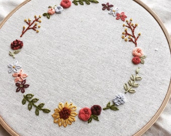 Cute Floral Wreath Hand Embroidery Pattern-PDF Download