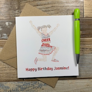 Happy Birthday Karte - Cheerleader Wordle Design Geburtstagskarte - Mädchen Cheerleader Geburtstagskarte - Kann personalisiert werden - Ships Weltweit