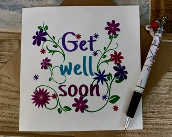 Personalised Floral Get Well Card - With Diamanté Accents - Etsy