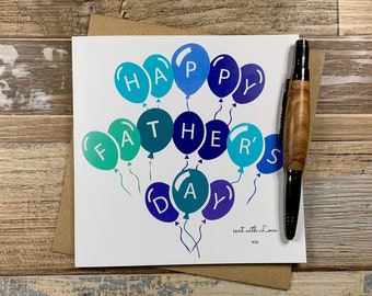 Fathers Day Card  - Balloon Happy Fathers Day Sent with Love design - Ships Worldwide - UK