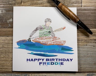 Happy Birthday Card - Kayaking Wordle Design Birthday Card - Kayak Birthday Card - Can be personalised - Ships Worldwide