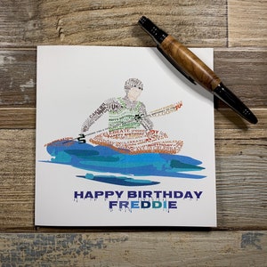 Carte de joyeux anniversaire - carte d'anniversaire Wordle Design kayak - carte d'anniversaire kayak - peut être personnalisée - expédié dans le monde entier
