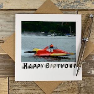 Speedboot verjaardagskaart - Aquarel Effect Foto - Berichten wereldwijd - Direct naar u of ontvanger
