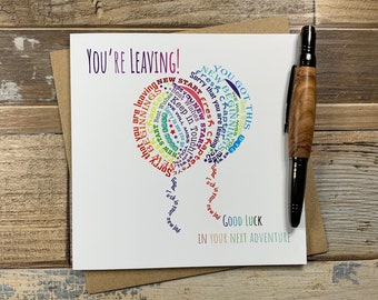 Leaving Card Balloons Wordle Word Art Design  - Can Be Personalised - Ships Worldwide