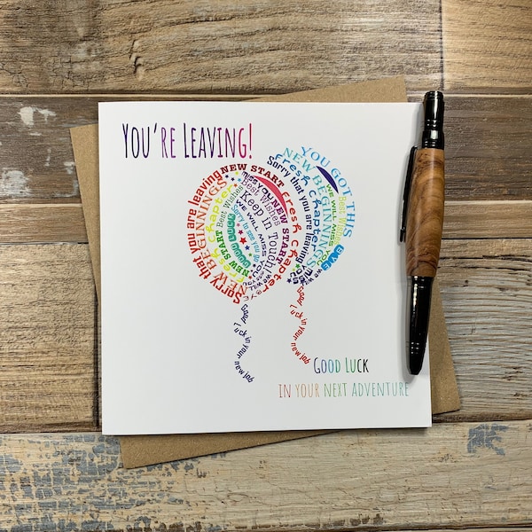 Leaving Card Balloons Wordle Word Art Design  - Can Be Personalised - Ships Worldwide