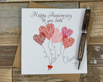 Happy Anniversary to you both - Bubble Hearts Anniversary card - Can be Personalised