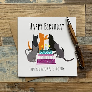 Carte de joyeux anniversaire - Passez une journée ronronnante avec un chat et un gâteau - Peut être personnalisée - Posts dans le monde entier