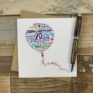 Tarjeta de cumpleaños personalizada con globo de Wordle - Posts Worldwide - Personalizable