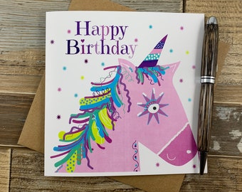 Unicorn Birthday Card - Childrens Birthday Card - Kan Gepersonaliseerd worden - Berichten wereldwijd
