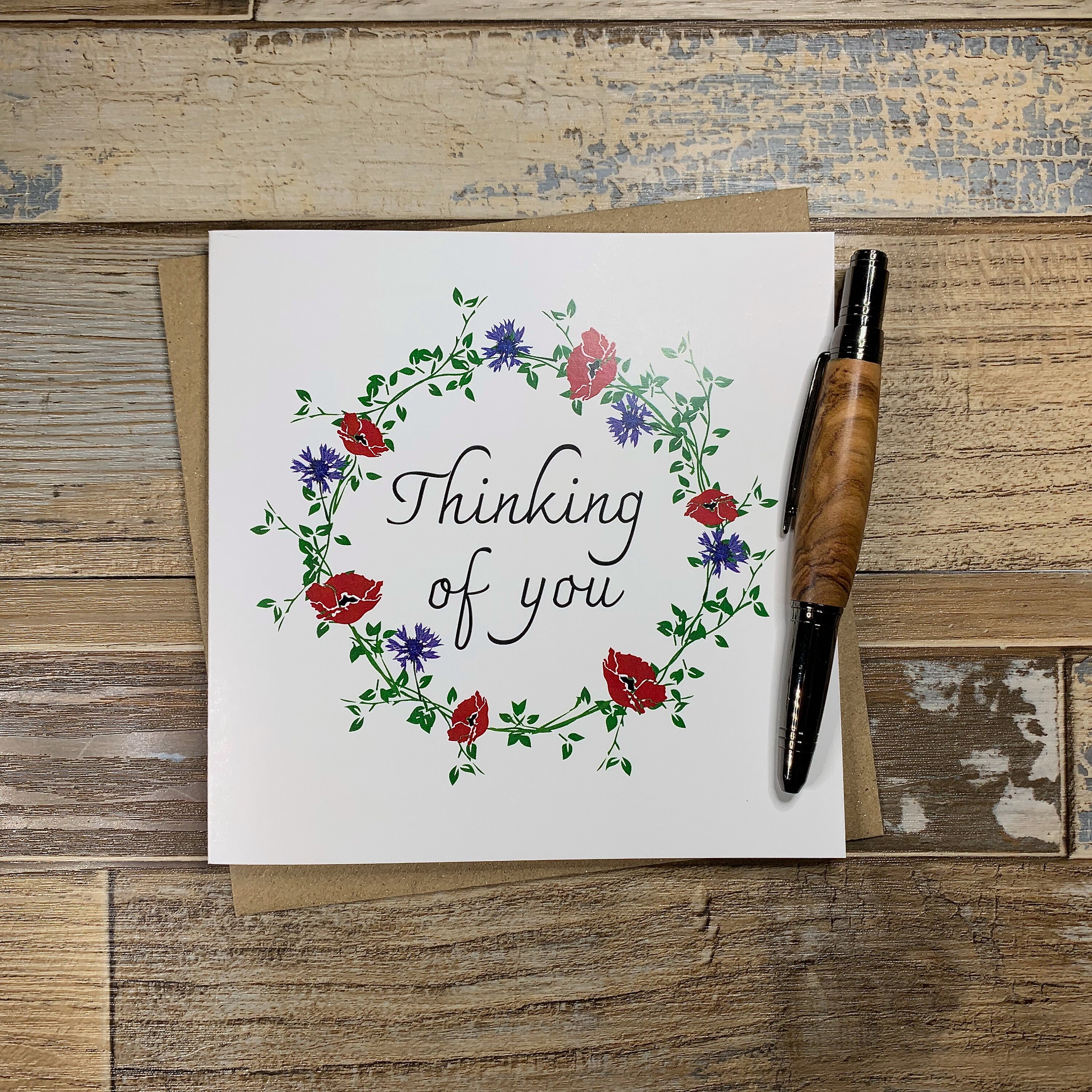 Thinking of You Wreath of Flowers Card - Can Be Personalised ...