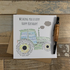 Biglietto di compleanno del trattore - Wordle Design personalizzato - Posts Worldwide