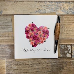 Biglietto di accettazione matrimonio con cuore di rose - personalizzabile - consegna in tutto il mondo