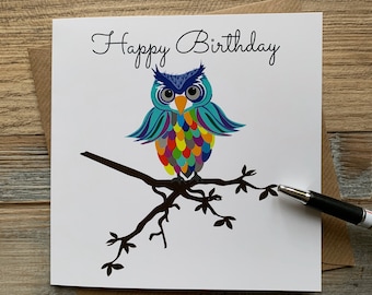 Carte D Anniversaire De Hibou Etsy France Carte D Anniversaire De Hibou Etsy France