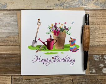 Birthday Card - Gardening Design - Ships Worldwide