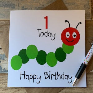 Cartão de Feliz Aniversário para Crianças - Design de Lagarta Colorida - Qualquer Idade - Personalizado - Envios para o Mundo Todo