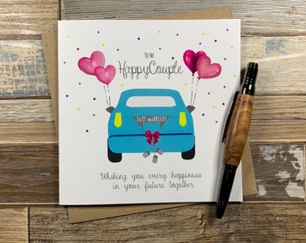 Wedding Card - Car and Hearts Design - Can be personalised, delivers worldwide
