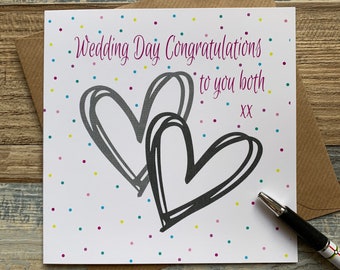 Wedding Congratulations Card - Twin Hearts Design - Worldwide Postage Available