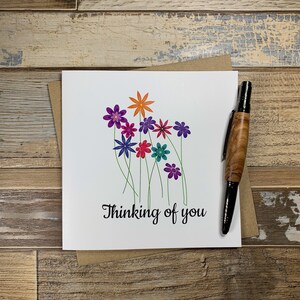 Thinking of You Colourful Flowers card - Can Be Personalised - Worldwide Shipping