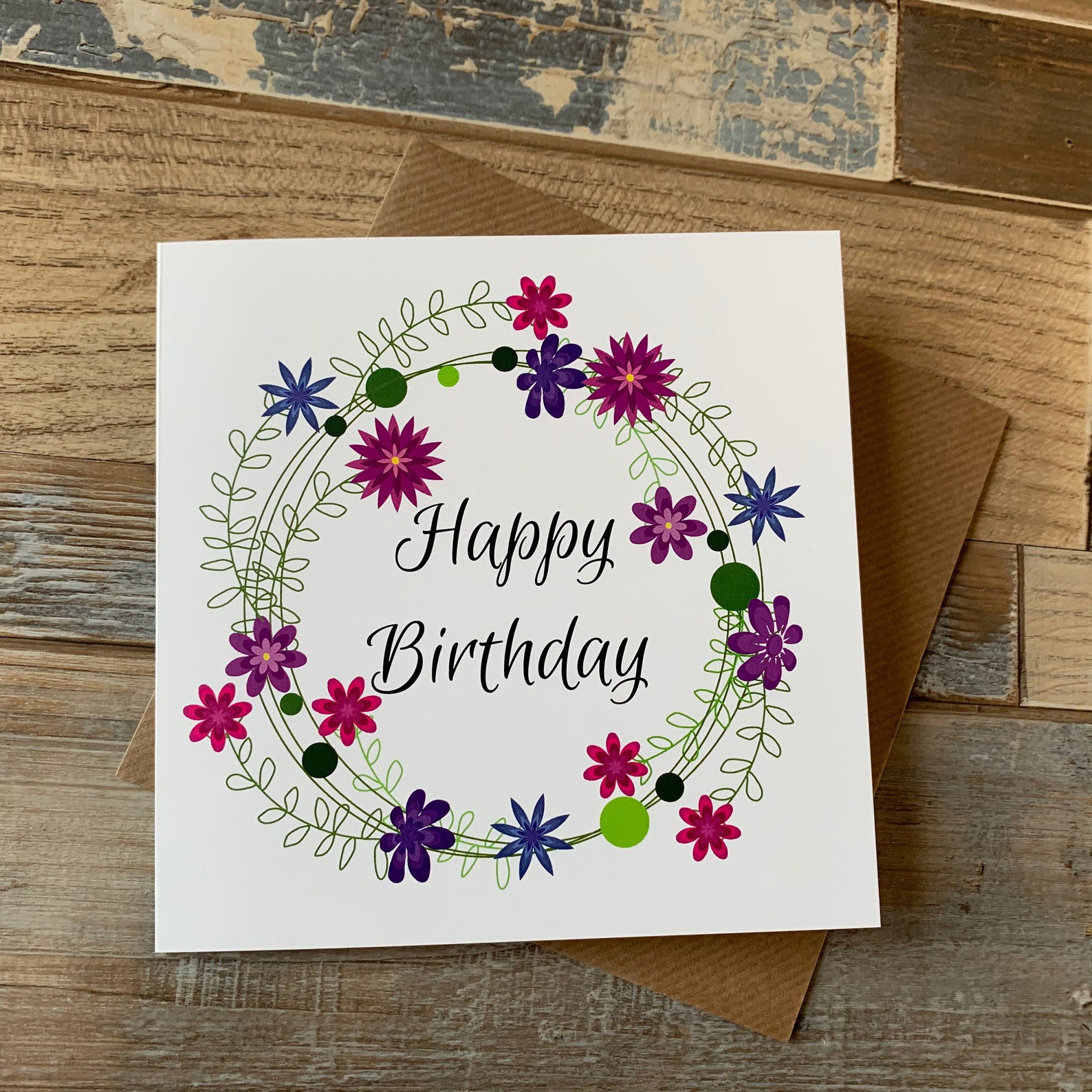 Flower Happy Birthday Card Can Be Personalised Posts - Etsy UK