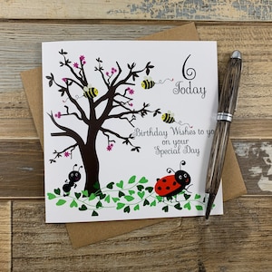 Biglietto d'auguri per bambini Mini Bestia - Design colorato con amici del giardino - Personalizzazione gratuita - Spedizione in tutto il mondo