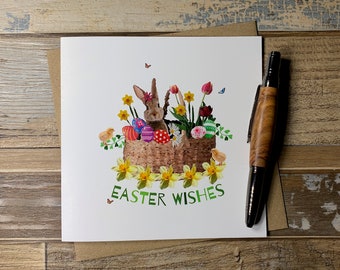 Easter Bunnies in a Basket - Easter Card - Delivers Worldwide