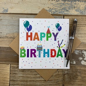 Carte d'anniversaire - Décoration de gâteau, bougies et ballons - Expédié dans le monde entier - Peut être personnalisé - Joyeux anniversaire