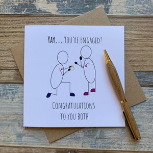 Cartão de noivado - Sim, vocês estão noivos Stick Men - Parabéns a vocês dois - Postagens em todo o mundo