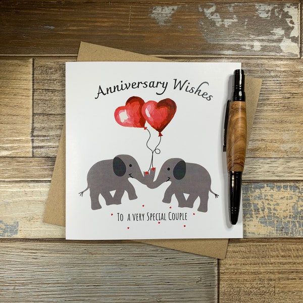 Anniversary Wishes To A Special Couple - Elephant with Heart Balloons Anniversary card - Can be Personalised