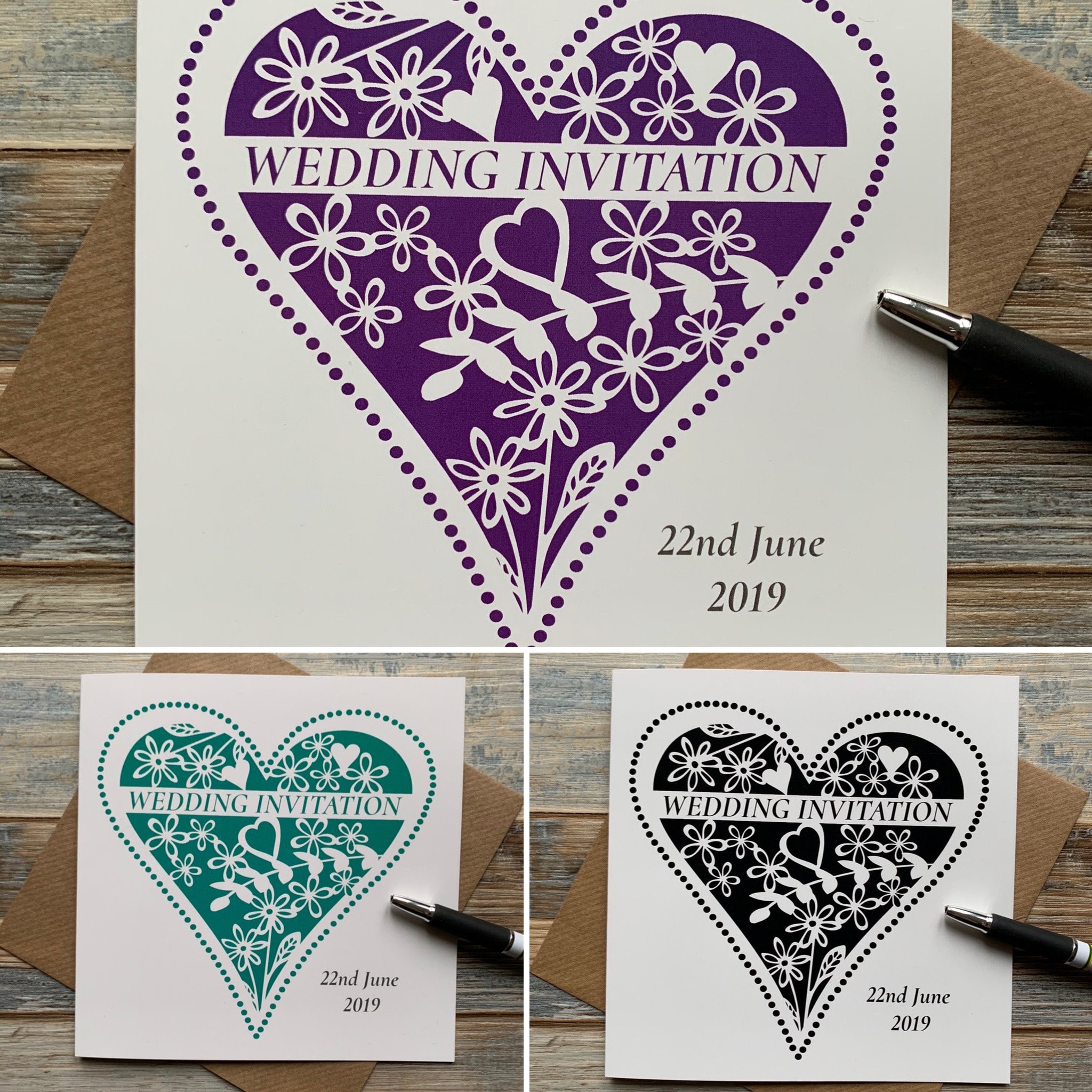 Wedding Invitation Heart Design personalised | Etsy