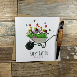 Happy Easter Bee's and Flowers in a Wheelbarrow - Easter Card - Levert wereldwijd