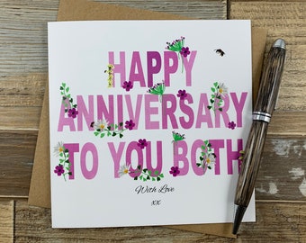 Anniversary Wishes - Happy Anniversary To You Both Card with Photo Flowers - Ships Worldwide