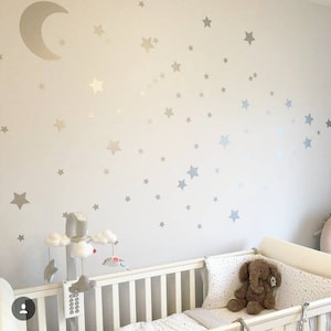 Moon Stars Wall stickers, Nursery Wall Art, Decals For Nursery, Decals For Kids, Stickers For Children, Silver Wall Art, Star Wall Stickers