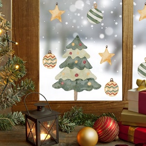 Christmas Tree With Baubles Window Sticker, Holiday Decor, Christmas Decorations, Star Window Decal