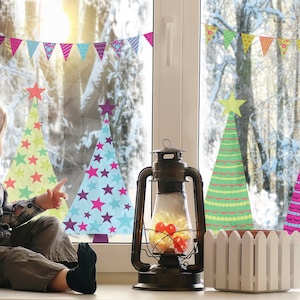 Decorative Christmas Trees And Buntings Christmas Window Decal Stickers