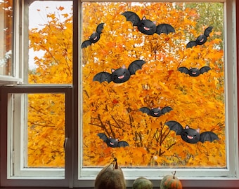 Halloween Bats Window Decal Stickers, Halloween Decorations, Removable Reusable Spooky Flying Bats Window Cling