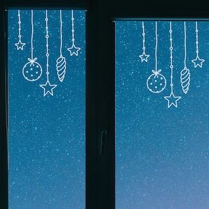 Hanging Baubles White Christmas Window Cling Stickers Removable Reusable Christmas Decals Decorations