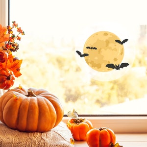Halloween Creepy Moon & Flying Bats Halloween Window Sticker Decal Decoration Removable
