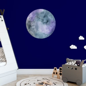 Large Purple Watercolor Full Moon Wall Sticker, Space Wall Decal, Space Wall Stickers, Kids Wall Stickers