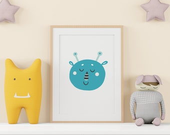 Blue Sleeping Monster Nursery Print