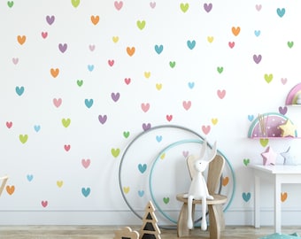 Colourful Hearts Nursery Wall Sticker Decals Peel & Stick Wall Art Pastel Hearts