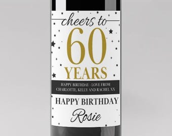 60th Birthday Gift Personalized Wine Bottle Label Sticker - Cheers To 60 Custom Present