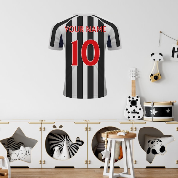 Black & White Stripes Personalized Football Shirt Wall Sticker