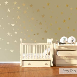 120 Gold Metallic Stars Nursery Wall Decals, Nursery Wall Stickers, Childrens/Baby Wall Art, Baby Shower Gift, Vinyl, Wallpaper Art Decor image 9