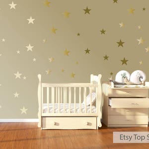120 Gold Metallic Stars Nursery Wall Decals, Nursery Wall Stickers, Childrens/Baby Wall Art, Baby Shower Gift, Vinyl, Wallpaper Art Decor image 5