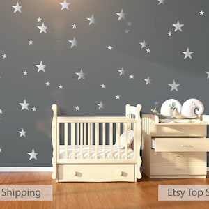 Nursery Wall Decals, Wall Stickers, 120 Silver Metallic Stars, Nursery Wall Stickers, Wall Decals, Wall Art , Vinyl, Wallpaper Home Decor image 1