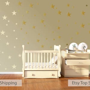 120 Gold Metallic Stars Nursery Wall Decals, Nursery Wall Stickers, Childrens/Baby Wall Art, Baby Shower Gift, Vinyl, Wallpaper Art Decor image 1