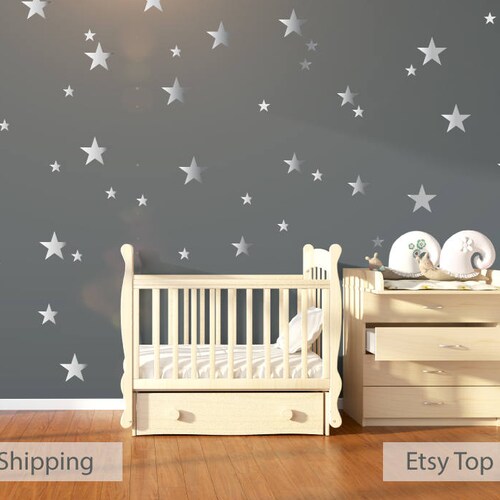 Nursery Wall Decals Wall Stickers 120 Silver Metallic Stars Etsy UK