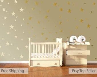 120 Gold Metallic Stars Nursery Wall Decals, Nursery Wall Stickers, Childrens/Baby Wall Art, Baby Shower Gift, Vinyl, Wallpaper Art Decor